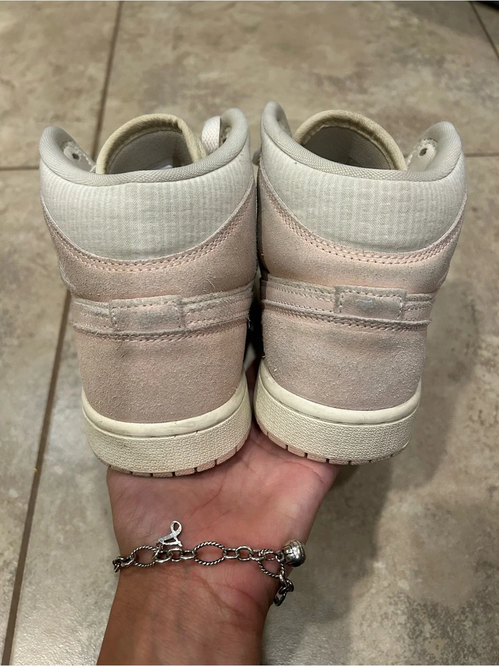 Nike Air Jordan Women's High-Top Sneakers in White and Light Pink Suede
